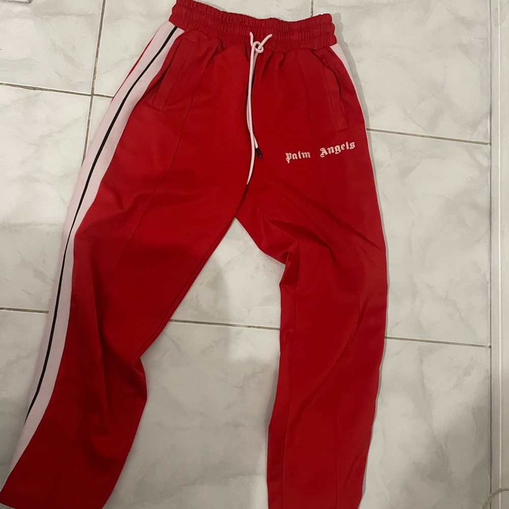 Palm Angels Red Track Pants with White Stripes